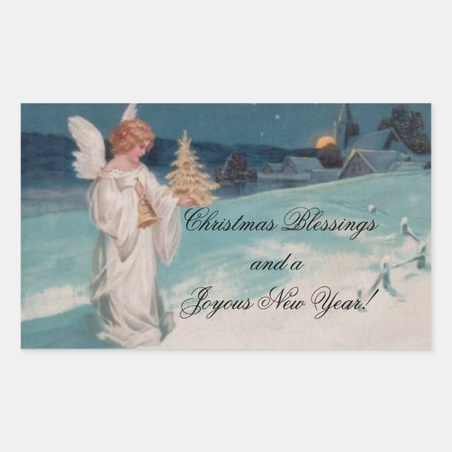 Pegatina Rectangular Vintage Christmas Angel (Anverso)