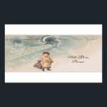 Pegatina Rectangular Vintage Christmas Card Lonely Chica Railstation<br><div class="desc">Vintage tarjeta de Navidades antiguos de Navidad con estación de tren y Navidades solitarios entregan a Pegatinas envueltos</div>