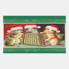 Pegatina Rectangular Vintage Christmas Cats
