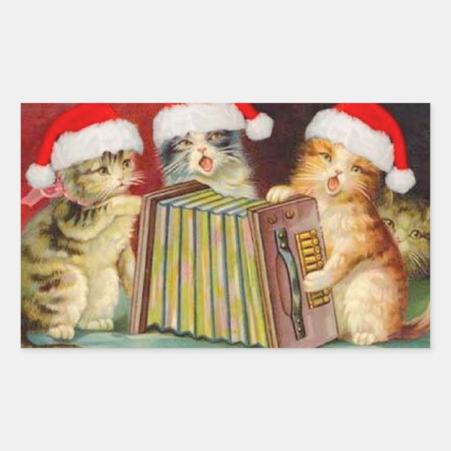 Pegatina Rectangular Vintage Christmas Cats (Anverso)