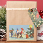 Pegatina Rectangular Vintage Christmas, Elves in the Snow Forest Winter<br><div class="desc">Ilustracion Vintage Victoria Festividad navideña Feliz Navidad con elfos con barbas y gorras puntiagudos caminando en la nieve. Parecen nisse de tomte, nisse o tomtenisse (Suecia) (Noruega y Dinamarca) o tonttu (Finlandia), una criatura mitológica del folklore escandinavo nórdico. El elfo azul lleva una corona, el elfo verde lleva un saco...</div>