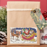 Pegatina Rectangular Vintage Christmas, Jolly Santa Claus con Sleigh<br><div class="desc">Diseño de vacaciones de Navidades de ilustracion de época del clásico libro de cuentos para niños "Fue la noche antes que los Navidades". Este diseño presenta a un alegre Santa Claus con su burla en el trineo de los juguetes que saca su equipo de renos. Santa está a punto de...</div>