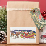 Pegatina Rectangular Vintage Christmas, Jolly Santa Claus con Sleigh<br><div class="desc">Diseño de vacaciones de Navidades de ilustracion de época del clásico libro de cuentos para niños "Fue la noche antes que los Navidades". Este diseño presenta a un alegre Santa Claus con su burla en el trineo de los juguetes que saca su equipo de renos. Santa está a punto de...</div>