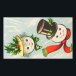 Pegatina Rectangular Vintage Christmas Snowman Couple<br><div class="desc">Pegatina Rectangular de vacaciones de invierno de la pareja de Snowman de Navidad retro lindo.</div>