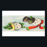 Pegatina Rectangular Vintage Christmas Snowman Couple<br><div class="desc">Pegatina Rectangular de vacaciones de invierno de la pareja de Snowman de Navidad retro lindo.</div>