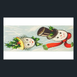 Pegatina Rectangular Vintage Christmas Snowman Couple<br><div class="desc">Pegatina Rectangular de vacaciones de invierno de la pareja de Snowman de Navidad retro lindo.</div>