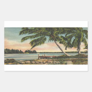 Pegatina Rectangular Vintage Coconut Palmas Breeze Tropical Sunset