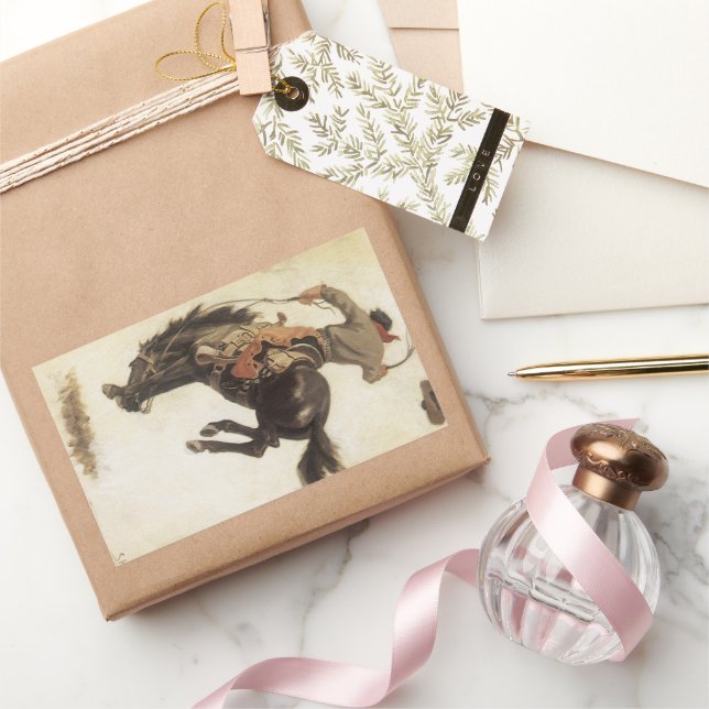 Pegatina Rectangular Vintage Cowboy, Bronco Buster Study by NC Wyeth (Regalar)