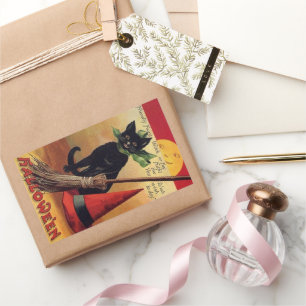 Pegatina Rectangular Vintage de Halloween por Ellen Clapsaddle, Gato Ne