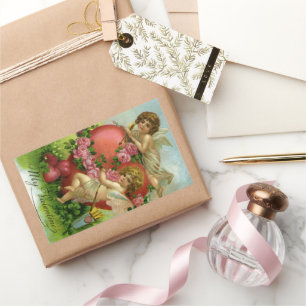 Pegatina Rectangular Vintage Día de San Valentín Angels Rosa de corazón
