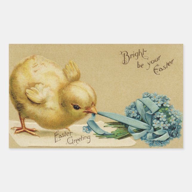 Pegatina Rectangular Vintage Easter Chick (Anverso)