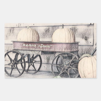 Pegatina Rectangular Vintage Fall calabazas carros caídas colores dibuj
