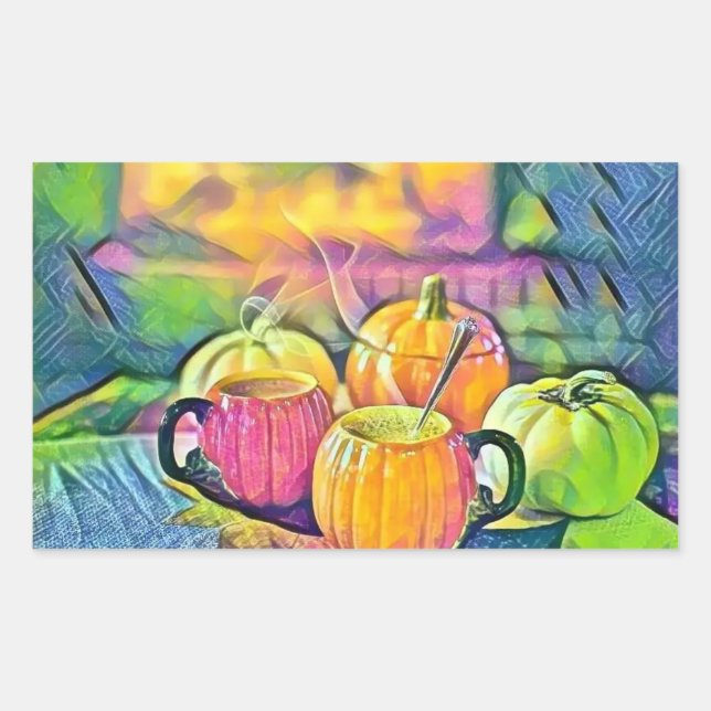 Pegatina Rectangular Vintage Fall calabazas de otoño acuarela (Anverso)