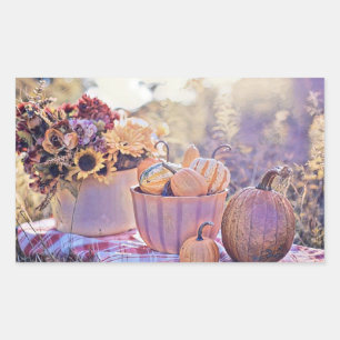Pegatina Rectangular Vintage Fall calabazas de otoño acuarela