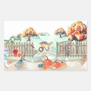 Pegatina Rectangular Vintage Fall calabazas de otoño acuarela