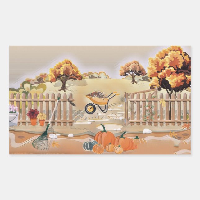 Pegatina Rectangular Vintage Fall calabazas de otoño acuarela (Anverso)
