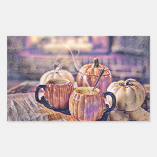 Pegatina Rectangular Vintage Fall Pumpkins Purple Pink Watercolor