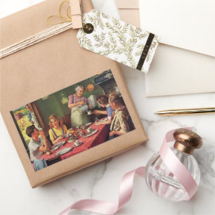 Pegatina Rectangular Vintage Family come Breakfast en la cocina