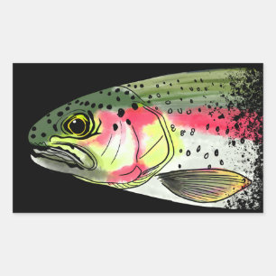 Pegatina Rectangular Vintage Fly Fishing Rainbow Trout