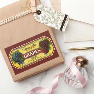 Pegatina Rectangular Vintage Fruit Crate Art, uvas de lago Seneca