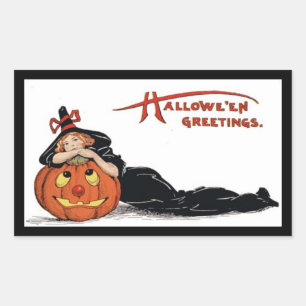Pegatina Rectangular Vintage Halloween Witch
