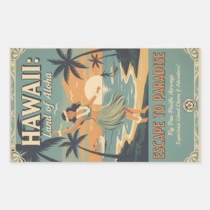 Pegatina Rectangular Vintage hawaiano tierra de alohá escape al paraíso