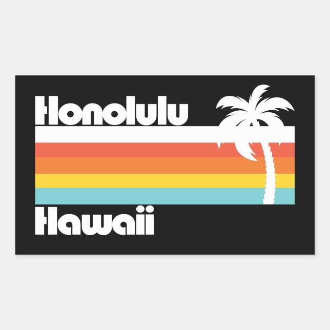 Pegatina Rectangular Vintage Honolulu Hawaii (Anverso)