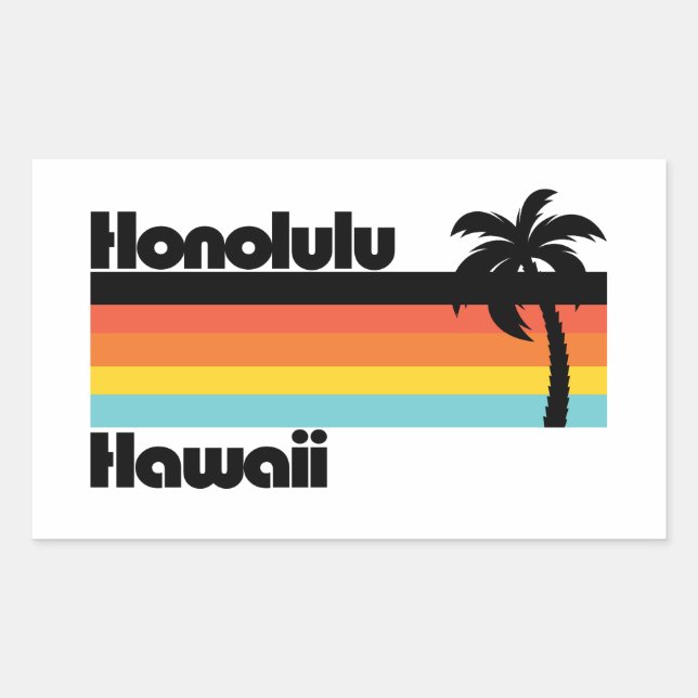 Pegatina Rectangular Vintage Honolulu Hawaii (Anverso)