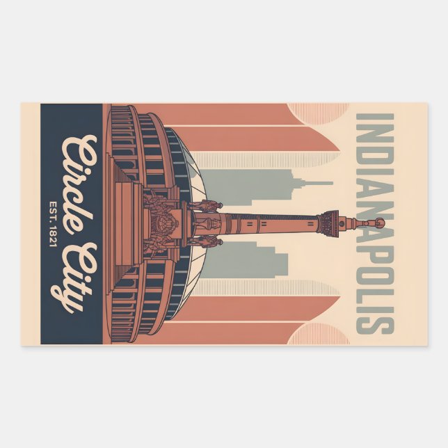 Pegatina Rectangular Vintage Indianapolis Indiana Retro Cityscape Art (Anverso)