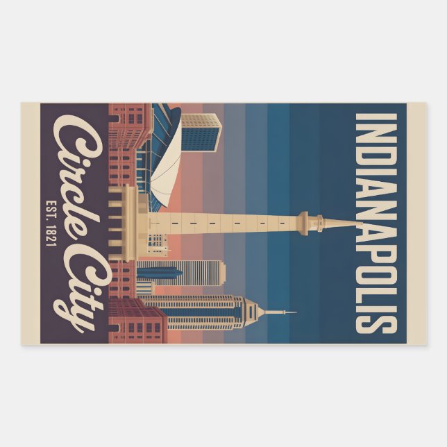 Pegatina Rectangular Vintage Indianapolis Indiana Retro Cityscape Trave (Anverso)