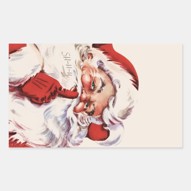 Pegatina Rectangular Vintage Jolly Old Santa Shhh Beige (Anverso)