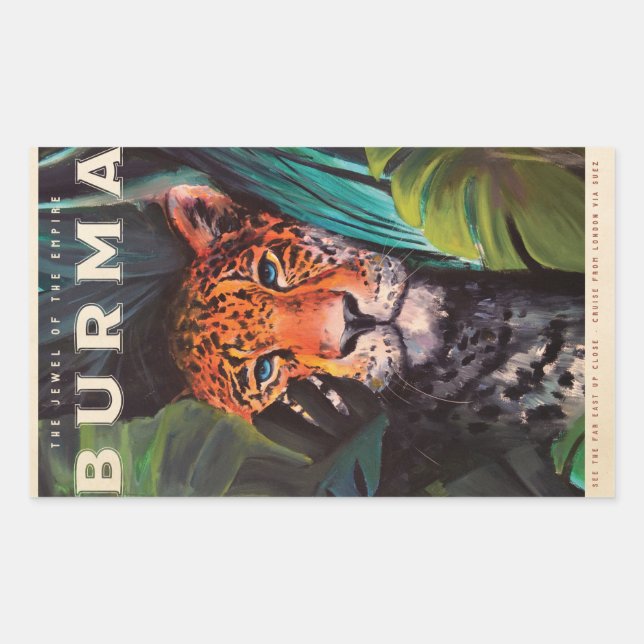 Pegatina Rectangular Vintage jungle leopard (Anverso)