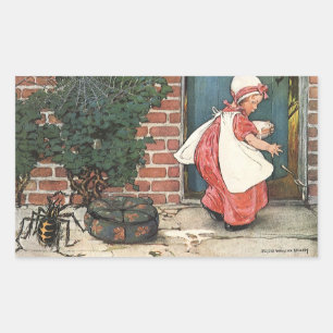 Pegatina Rectangular Vintage Little Miss Muffet Spider Nursery Rhyme