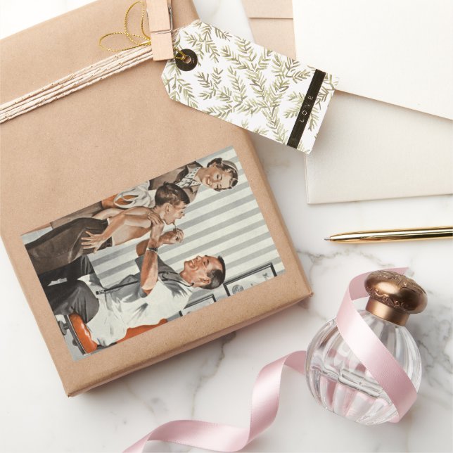 Pegatina Rectangular Vintage Medicine, Médica pediatra con paciente (Regalar)