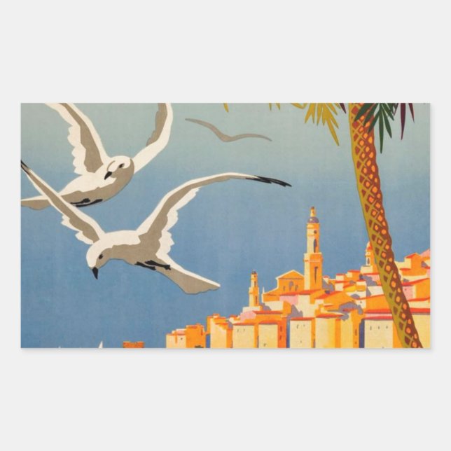 Pegatina Rectangular Vintage Menton CoTe D'azur (Anverso)