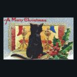 Pegatina Rectangular Vintage Merry Christmas Kitten Fireplace Holly<br><div class="desc">Vintage Feliz Navidad a los pegatinas de navidad para los amantes del gato - El diseño navideño de la época corta dice 'Una Feliz Navidad' en caligrafía roja, de estilo vintage en la esquina superior. Muestra un gatito negro mirando a la chimenea de los Navidades con una gran chimenea y...</div>