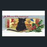 Pegatina Rectangular Vintage Merry Christmas Kitten Fireplace Holly<br><div class="desc">Vintage Feliz Navidad a los pegatinas de navidad para los amantes del gato - El diseño navideño de la época corta dice 'Una Feliz Navidad' en caligrafía roja, de estilo vintage en la esquina superior. Muestra un gatito negro mirando a la chimenea de los Navidades con una gran chimenea y...</div>