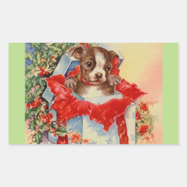 Pegatina Rectangular Vintage Mid Century Bella Bebé Boston Terrier