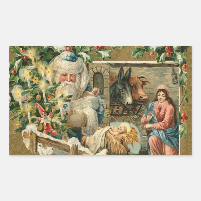 Pegatina Rectangular Vintage navidad santa natividad (Anverso)