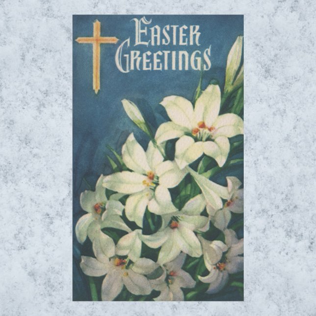 Pegatina Rectangular Vintage Religioso Easter Greetings, Lily Flowers (Subido por el creador)