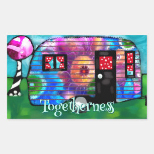 Pegatina Rectangular Vintage Resumen Camp Trailer Floral Happy Camper