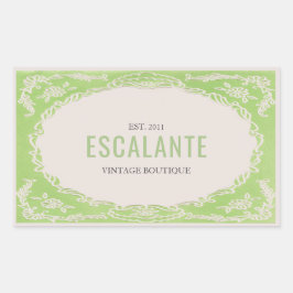 Pegatina Rectangular Vintage Retro Elegante Marco Verde Floral Beige