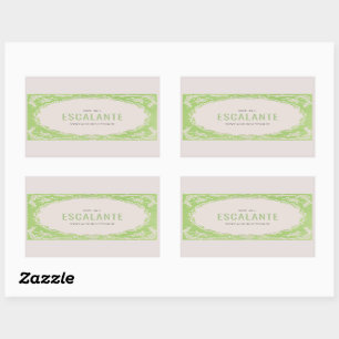 Pegatina Rectangular Vintage Retro Elegante Marco Verde Floral Beige