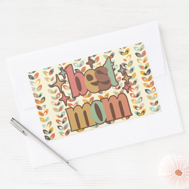 Pegatina Rectangular Vintage Retro Mejor Mamá (Sobre)