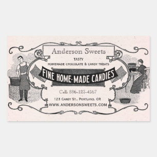 Pegatina Rectangular Vintage Retro Style Candy Sweets caseros