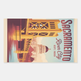 Pegatina Rectangular Vintage Sacramento California Retro Travel Poster