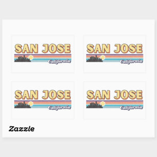Pegatina Rectangular Vintage San José California Retro Sunset Stripe
