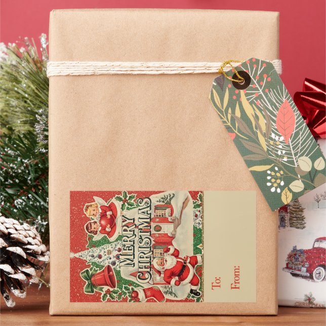 Pegatina Rectangular Vintage Santa (Vacaciones)