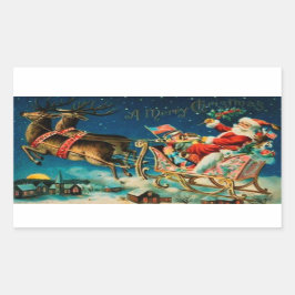 Pegatina Rectangular Vintage Santa Claus Sleigh Navidades