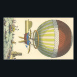 Pegatina Rectangular Vintage Science Ficción Steampunk Hot Air Balloon<br><div class="desc">Ilustracion Vintage Ciencia Victoriana Ficción viaje futurista y transporte punk de vapor imagen. Un globo de aire caliente (un dirigible) con alas que sobrevuelan el océano con barcos. Hay un castillo en tierra firme y una multitud de personas está a orillas del mar. Un clásico libro de historietas retro de...</div>